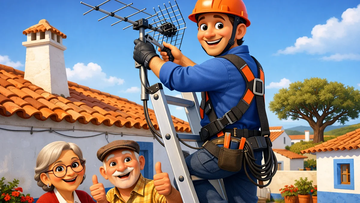 Antena UHF no telhado para ver os canais TDT