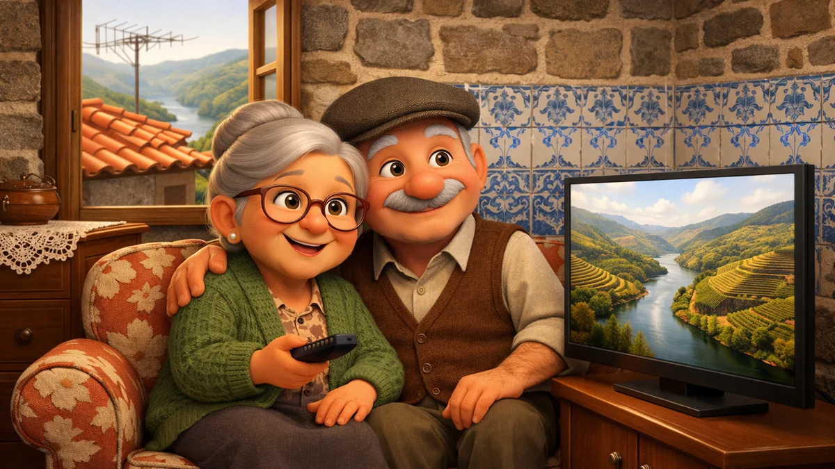 Canais TDT em Portugal: casal a ver televisão grátis em casa