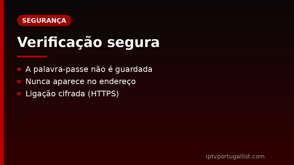 Conta IPTV verificada com segurança: a palavra-passe não é guardada
