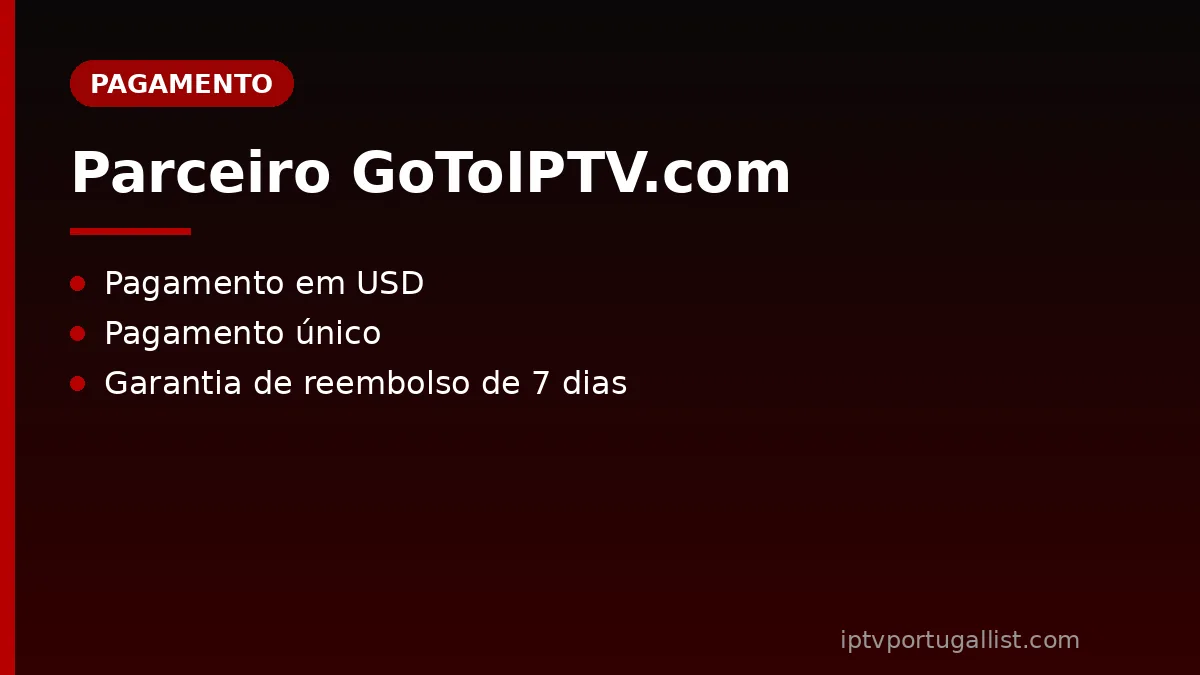 Pagamento no parceiro GoToIPTV.com em dólares (USD)