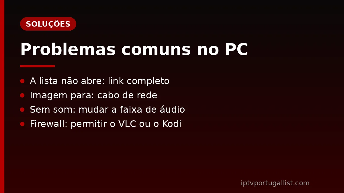 Problemas comuns com IPTV no PC