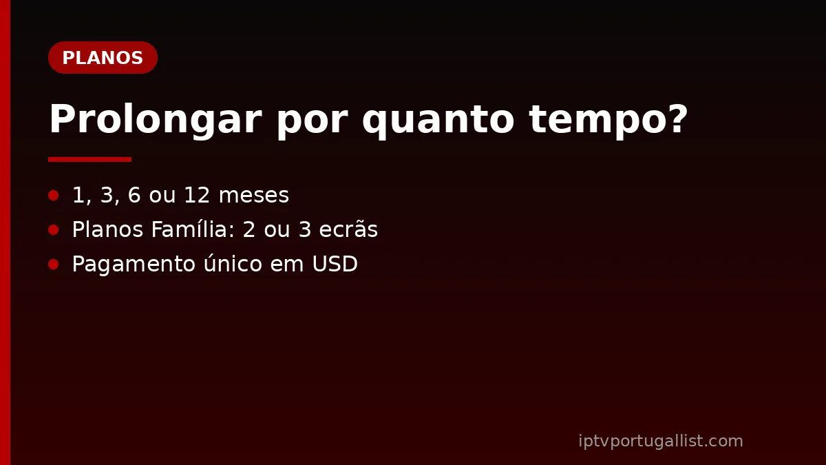 Planos para prolongar a subscrição IPTV, com Planos Família